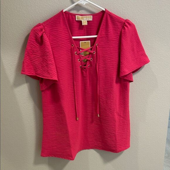 Michael Kors Hot Pink Lace-Up Blouse, Women’s Size Small, Brand New - Picture 2 of 7
